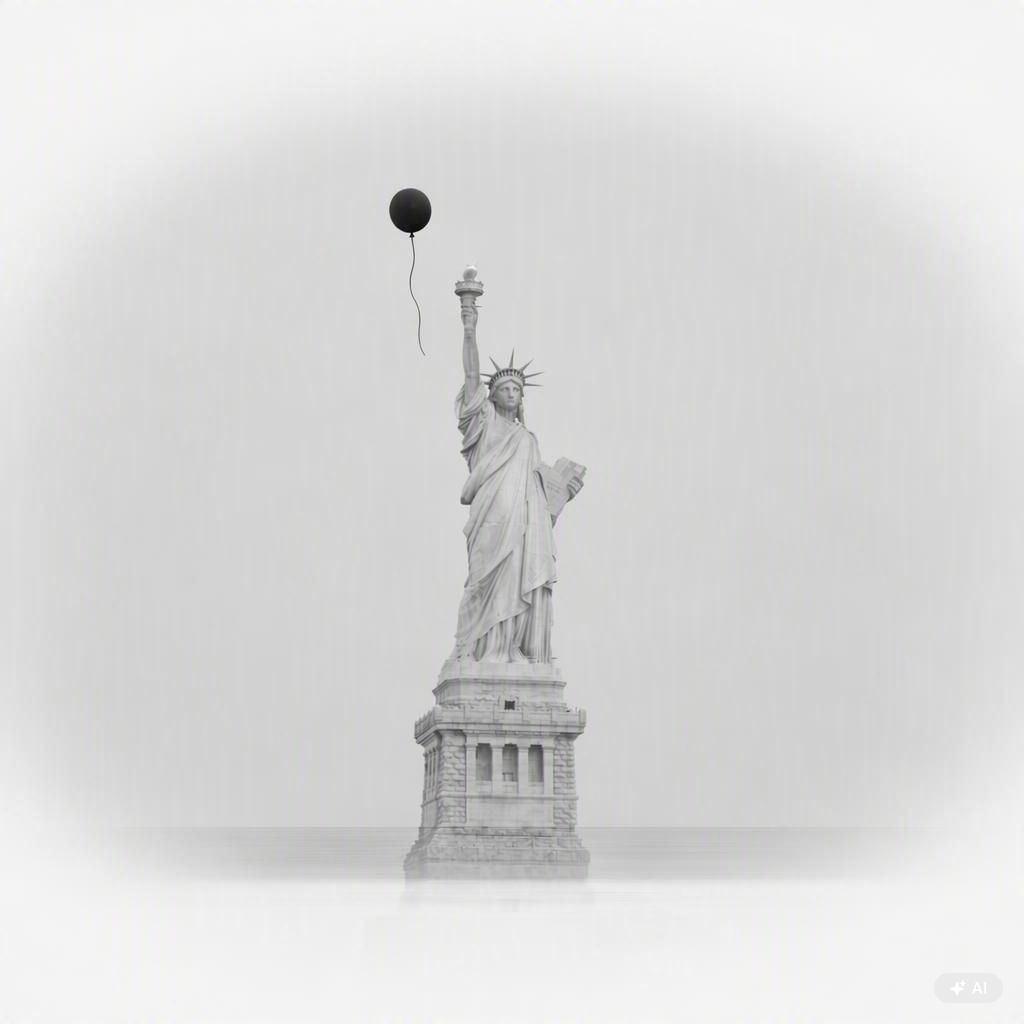 La statue de la liberté vue frontale avec ballon noir